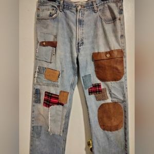 Custom Made Vintage Levi's denim/ leather straight leg jeans size 36 x 34